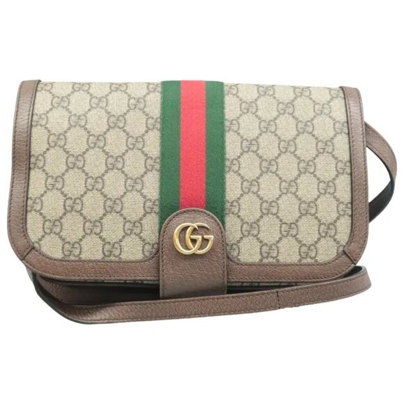 100% Authentic GUCCI Ophidia Brown Canvas Shoulder Bag - Picture 1 of 12